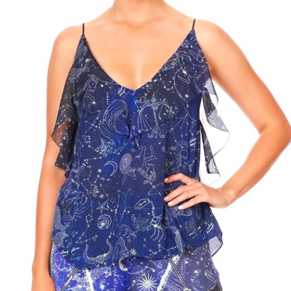 Camilla Navy Silk Top Size S